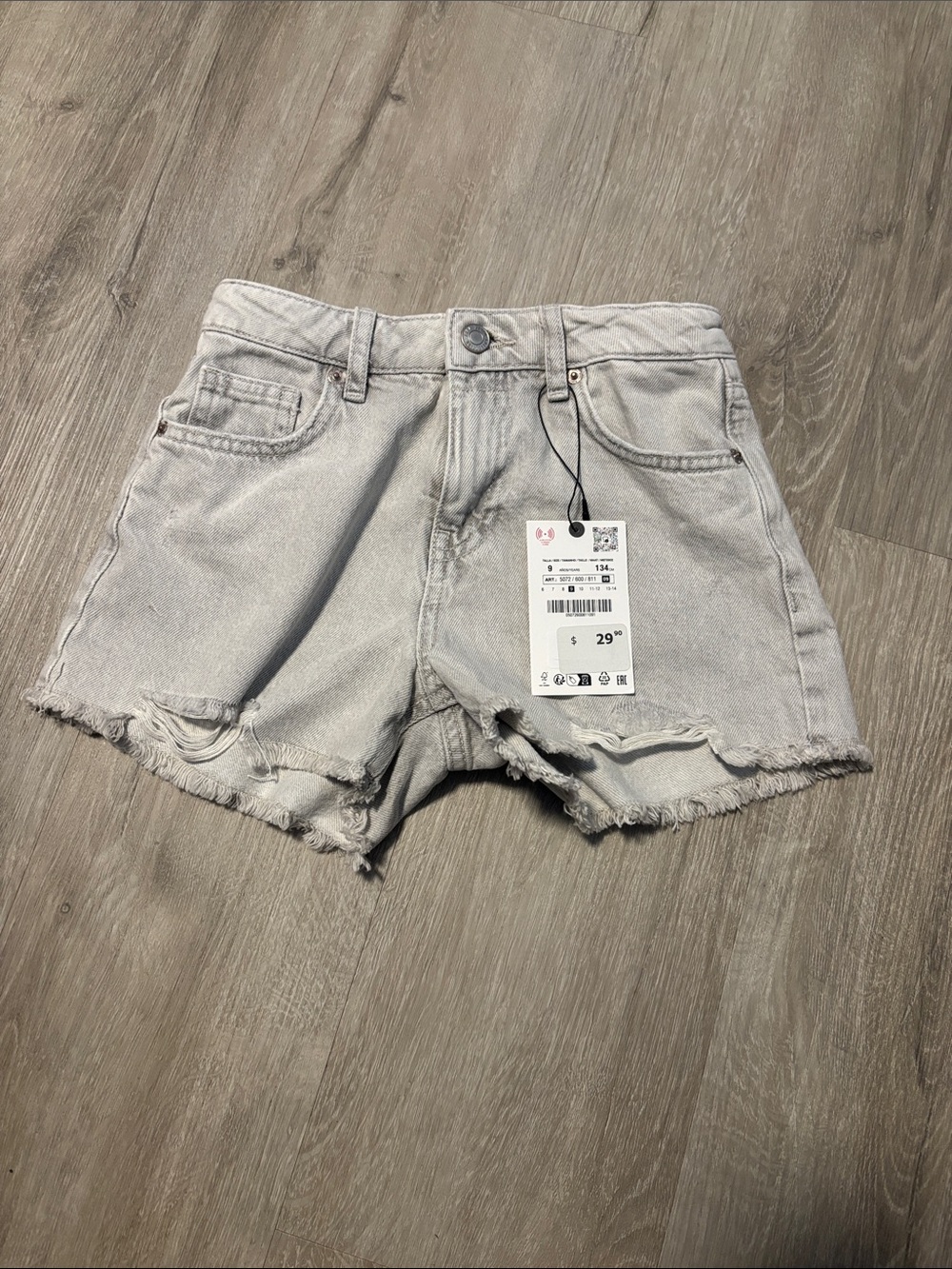 Zara Light Gray Distressed Denim Shorts